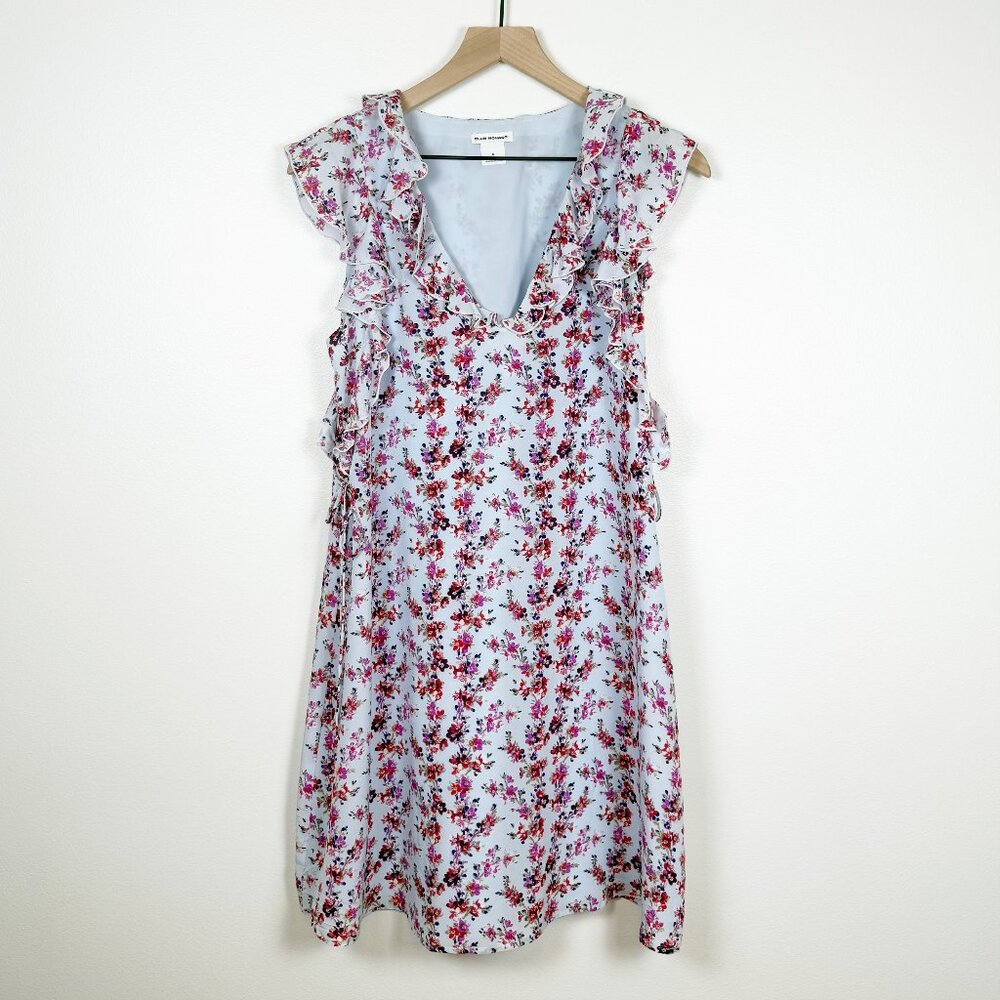 Club Monaco Ruffle 100% Silk Floral Shift Dress Size 6